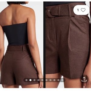 Express brown belted linen shorts